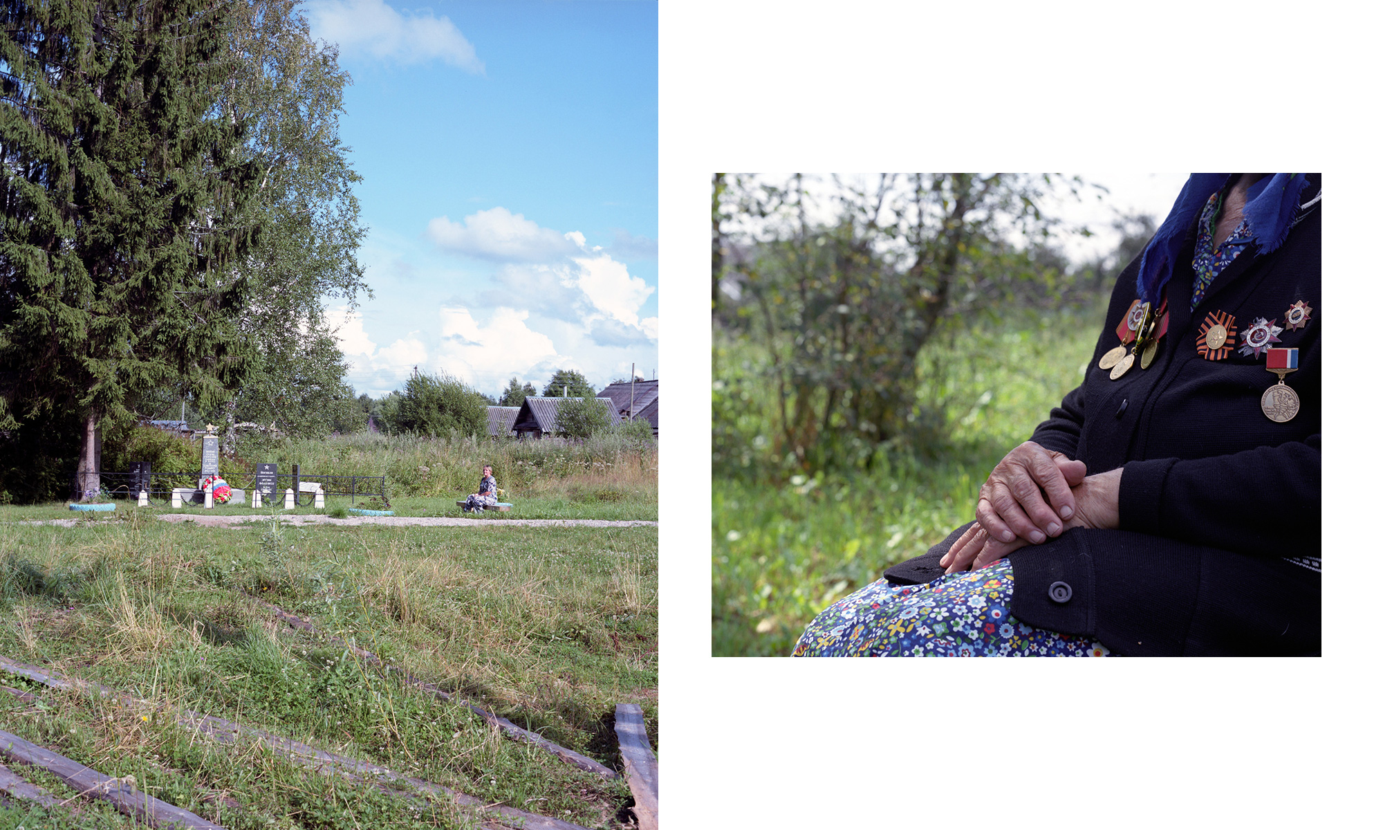 Links – im Dorf Tschastowa. Rechts – Pelageja Alexejewna Kuljabina, Dorf Guschtschino