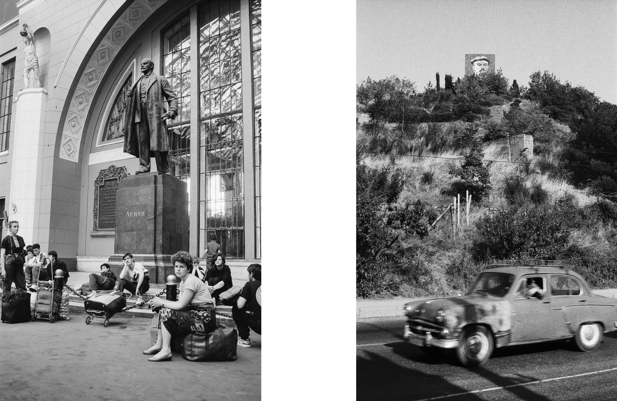 Linkes Foto – Wladimir Lenin, Kiewer Bahnhof, Moskau, 1991 | Rechtes Foto – Wladimir Lenin, Aluschta, Krim, 1991 /  Fotos © Igor Mukhin