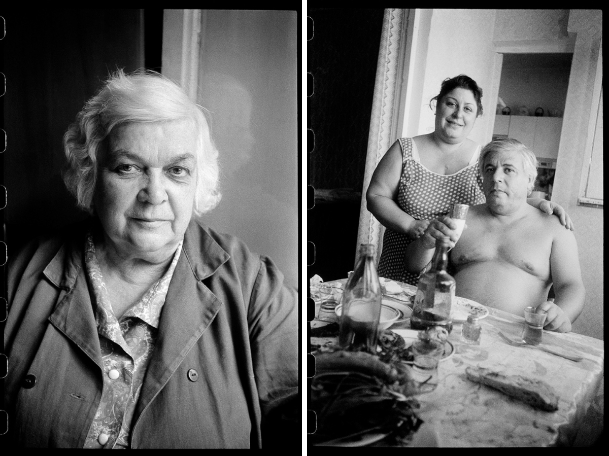 links: Garderobiere in der Theaterbibliothek, Leningrad, 1980 / rechts: Tiflis, 1989 © Fotos: Mascha Iwaschinzowa